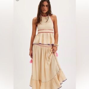 Free People Cream Maxi Skirt with Pink and Purple embroidered Accents 2 pieces